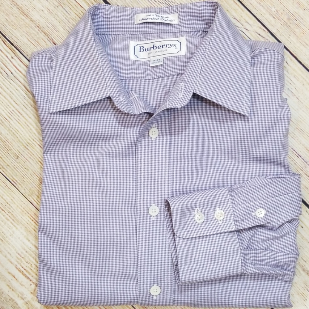 Burberrys Purple Checked Long Sleeve Button Down